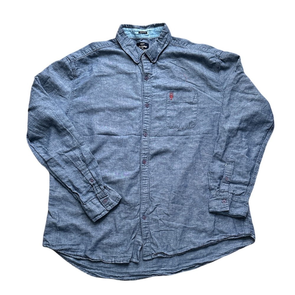 Artistry in Motion Linen Blend Blue Button Down Long Sleeve